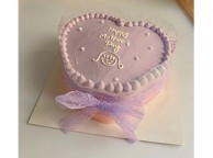 Mother's Day Heart Shape Cake - Butter/Vanilla 6 inch cake 2 layer - Purple ribbon